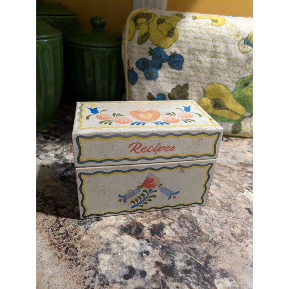 Vintage White Ohio Art Co Tin Litho Recipe Box Metal Toleware PA Dutch Grandma - Picture 3 of 11